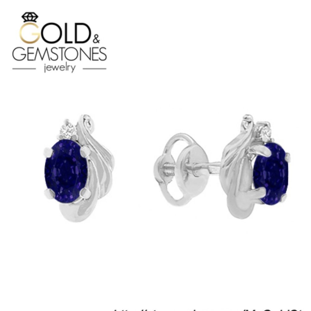 14K White Gold Earrings with Sapphire and Diamonds